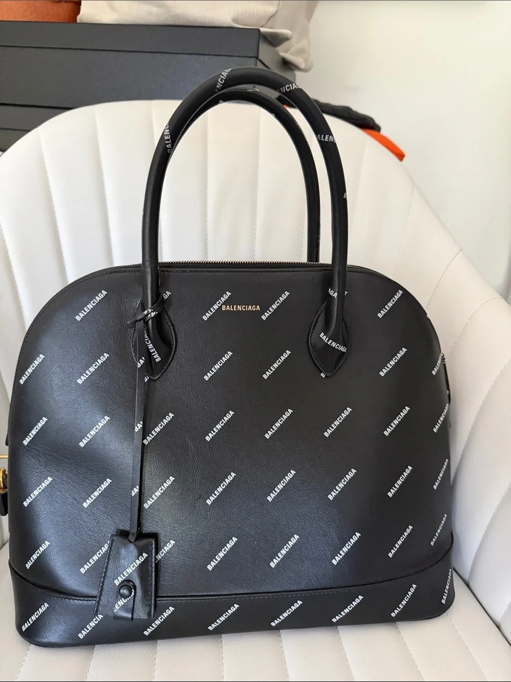 Balenciaga Black Logo-Print Dome Satchel